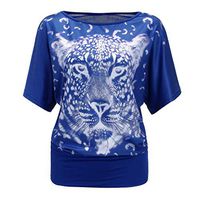 general3 Women Short Sleeve Tops Fashion Animal Printed O-Neck Casual T-Shirt Elastic Slim Tunic Blouse(Blue,Small)
