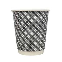 8 oz Disposable Paper Coffee Cups - Double Wall Gray Plaid Hot Paper Cups - Extremely - Hot Cup Factory - 500 Count