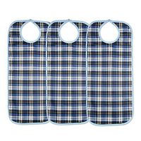 Linelax Adult Bibs [3 Pack] Washable with Waterproof Vinyl Backing, Extra Long Clothing Protector, Senior Men and Women Bibs for Eating with Designer Patterns (Blue, 18" X 37")