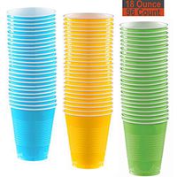 18 oz Party Cups, 96 Count - Aqua, Sunshine Yellow, Lime Green - 32 Each Color