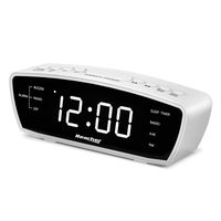 REACHER Simple Alarm Clock Radio with USB Charger Port, FM Radio, Dimmer, 6 Snoozes 9-Minute intervals, Adjustable Alarm Volume for Heavy Sleepers, for Bedrooms (White)
