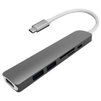 USB C Hub, Type C Hub Aluminum Alloy 6-in-1 USB C Adapter with HDMI 4K Outport, 2 USB 3.0 Ports, SD/TF Card Reader Slot (Gray New)