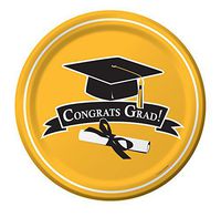 Creative Converting 18 Count Congrats Grad School Color Dinner Paper Plates, School Bus Yellow