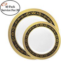 Tiger Chef Plastic Plate Set, Service For 20 Guests Includes 20 10.75-inch Dinner Plates and 20 7-inch Salad Plates Disposable Reusable BPA Free