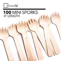 WoodU Wooden Disposable Mini Sporks 4" Biodegradable Compostable Eco Friendly (100 Pack) Perfect for Dessert, Appetizers, Cocktails