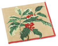 Entertaining with Caspari Royal Holly Paper Cocktail Napkin Package, Gold