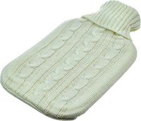 Harbour Housewares Full Size Hot Water Bottle, 2L - with Soft Knitted Cover - Cream