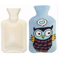 NUOMI 1L Hot Water Bottle with Cute Cartoon Animals Knit Cover Classic Rubber Warm Water Bag Extra Thickened Protective Warm Bag for Hot Therapy, Relieving Cramps, Arthritis, Aches and Pains,Blue Owl