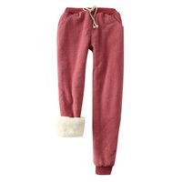 Toimothcn Women's Home Lounge Pants Winter Warm Sherpa Lined Athletic Sweatpants Jogger Fleece Trousers(Watermelon Red,L)