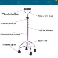 jkl Multifunction Adjustable Crutches,Lightweight Non-Slip Aluminium Walking Sticks,U-Type Handle Design Canes for Man Women,Red