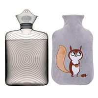 Samply Transparent Hot Water Bottle- 2 Liter Water Bag with Cute Fleece Cover, Grey Squirrel