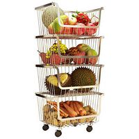 CCTYCC 4-Layer Metal Kitchen Vegetable Rack, Stainless Steel, with Casters, Metal Rolling Utility Storage Truck - for Kitchen, Pantry, Bathroom