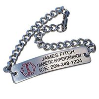 Personalized Medical Alert ID Bracelet - Free Custom Engraving - Hypo-allergenic Stainless Steel - Classic Design, 7.5 inch Bracelet with Engraving on Front & Back, Lobster Clasp
