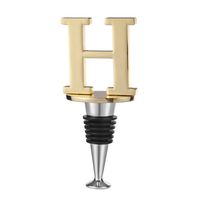 Wine and Beverage Bottle Stopper With Gold Finish (Letter H)