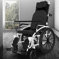 QIAOQ Folding Manual Wheelchair Fully Lying Lightweight Elderly Aluminum Alloy Four-Wheeled Scooter,Black