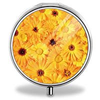 Fashion Round Pill Case Decorative Metal Western Medicine Tablet Container Box Yellow Daisies