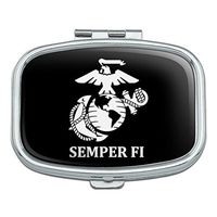 Marine Corps USMC Semper Fi Black White Logo Officially Licensed Rectangle Pill Case Trinket Gift Box