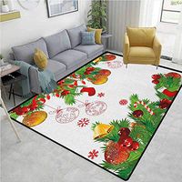 New Year Paisley Area Rug Non Slip, Fir Branches Pattern New Year Elements Colorful Baubles Socks and Candy Canes, Durable Rugs - Living, Dinning, Office, Rooms & Bedrrom, Hallway Carpet(2.5'x 7')