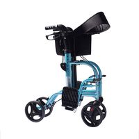 EGCLJ Foldable 4 Wheel Rollator Walker with Foot Padded Aluminum Transit Chair Height Adjustable Mobility Aid for Adult Senior Elderly Handicap - 300 Lbs