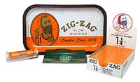 Zig Zag Orange Rolling Tray, Zig Zag Orange 1 1/4 Rolling Papers (Full Box/24 Packs), Zig Zag Cigarette Maker and Leaf Lock Gear Smell Proof Tobacco Pouch