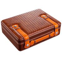 CIGARLOONG Desktop Cigar Humidor Cedar Wood & Woven Leather Storage Box Hygrometer and Humidifier Holds 25-35 Cigars