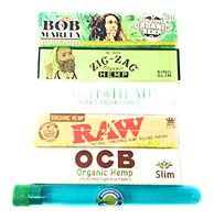 Bundle-6 Items King Size Organic Hemp Rolling Paper Sampler-1 Each Raw Organic, High Hemp, Bob Marley Organic, OCB Organic, Zig Zag Organic Plus Rolling Paper Store Acrylic Storage Tube