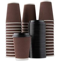 Party Bargains Rippled Hot Cups with Lids | Insulated Double Walled, No Sleeve Needed Disposable Paper Cup for Coffee or Tea | Perfect for To-Go Travel Mug, Parties and More | Size 12 Ounce | 40 Count