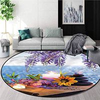 RUGSMAT Spa Round Area Rugs,Massage Stones Daisy Wisteria Protect Floors While Securing Rug Making Vacuuming Round-63