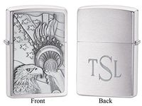 Personalized Zippo Eagle and Lady Liberty Torch Emblem Lighter with Free Roman Monogram