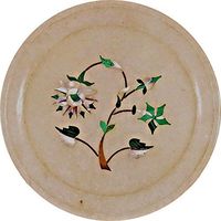 White Marble Serving Plate Floral Art
