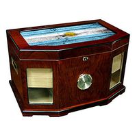 Large Premium Desktop Humidor - Glass Top - Flag of Argentina (Argentinian) - Wood Design - 300 Cigar Capacity - Cedar Lined with Two humidifiers & Large Front Mounted Hygrometer.