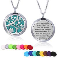 Mtlee Aromatherapy Essential Oil Diffuser Necklace Locket Pendant Stainless Steel Perfume Necklace with 16 Refill Pads and 24 inch Adjustable Chain (Tree of Life)