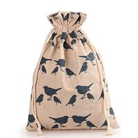 TooGet 12pcs Double Drawstring Cotton Linen Jute Cloth Sack Muslin Bags Favor Wedding Gift Jewelry Candy Bags Packing 4x4.8 Inch(Bird)