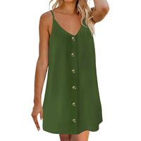 Veodhekai Womens Dress Button Front Sleeveless Mini Dress Casual Beach Solid Sundress Sling Cute Short Dress Green
