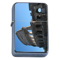Famous Landmark Colosseum Rome Flip Top Oil Lighter S1 Smoking Cigarette Smoker Includes Silver Case