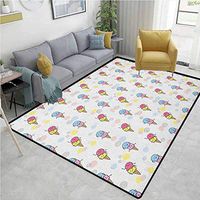 Ice Cream Moiré Kids Carpet Playmat Rug, Cartoon Style Characters with Funny Face Expressions and Abstract Pastel Spots, Easy Maintenance Area Rug Living Room Bedroom Carpet(2.5'x 9') Multicolor