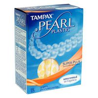 Tampax Pearl Plastic Tampons, Super Plus, Unscented , 18 tampons