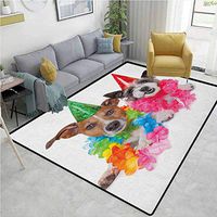 Kids Birthday Paisley Rug Pads, Baby Dogs Terriers with Floral Chaplet Party Celebration Cones Image Print, Durable Rugs - Living, Dinning, Office, Rooms & Bedrrom, Hallway Carpet(2'x 6') Multicolor