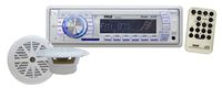 Marine Receiver & Speaker Kit - In-Dash LCD Digital Display Stereo w/ Clock Function AM FM Tuning Radio 6.5" Speaker System USB/SD/MMC Readers Panel Button & Remote Control - Pyle White PLMRKT33WT