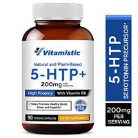 Vitamistic 5-HTP 200mg 90 Time-Release Veggie Caps, From Griffonia Seed Extract, Enhanced with Vitamin B6 for Improved Serotonin Conversion, Natural Support for Mood, Sleep & Appetite Control, Non-GMO
