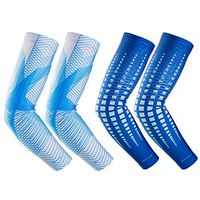 RoryTory Cooling Arm Compression Sleeve Sun Guard - for Women, Men, Kid & Youth - for Outdoor Cycling Bicycle Golfing Basketball Baseball Tennis Soccer Lymphedema - 2 Pairs Blue & Gray Lines, X-Large