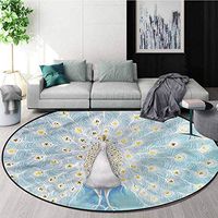 RUGSMAT Peacock Modern Flannel Microfiber Non-Slip Machine Round Area Rug,Nature Ornate Artful Protect Floors While Securing Rug Making Vacuuming Round-71