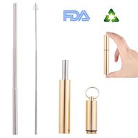 Pretty Comy Stainless Steel Straws Reusable Telescopic Metal Drinking Straw With Keychain Storage Case/Cleaning Brush Portable