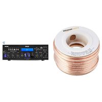 Pyle Bluetooth Stereo Amplifier Receiver with Wireless Streaming | FM Radio | MP3/USB/SD Readers | Remote Control | 200 Watt (PDA6BU) & AmazonBasics 16-gauge Speaker Wire - 50 Feet