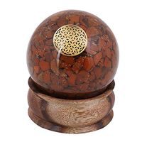 Crocon Red Jasper Orgone Sphere Ball with Flower of Life Symbol for Crystal Energy Generator Reiki Healing Chakra Balancing Aura Cleansing EMF Protection Spiritual Meditation Size: 60 mm