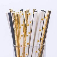Black and Gold,White Paper Straws,100 Pack,Biodegradable Paper Drinking Straws, five-pointed Gold Star Straws for Parties,Birthday,Baby Shower,Marriage,Engagement,Table Decoration,Carnivals.