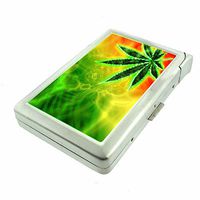 Cigarette Case with Built in Lighter Rasta Jamaica Colors S9 Smoking King Size Cigarettes Silver Metal Wallet 4" X 2.75" RFID Protection Reggae