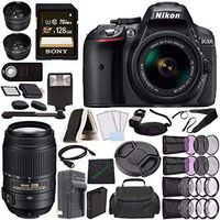 Nikon D5300 DSLR Camera with 18-55mm Lens (Black) + Nikon AF-S DX NIKKOR 55-300mm f/4.5-5.6G ED VR Lens + Battery + Charger + Sony 128GB UHS-I SDXC Memory Card (Class 10) + Remote + Flash Bundle