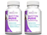 Health Labs Nutra Biotin Pure 10,000mcg per Veggie Capsule- Promotes Healthier Skin, Hair and Nails (60-Day Supply)