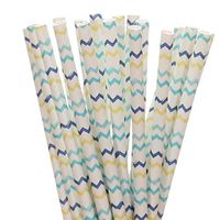 Blue, Yellow and Aqua Chevron Paper Straws (100)